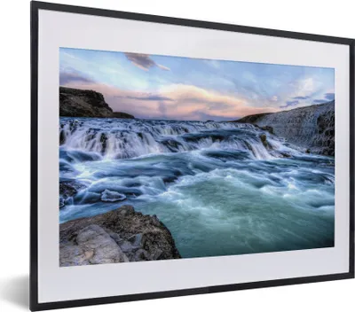 Produktbild von MuchoWow® MuchoWow® Gerahmtes Poster Hellblaue Farbe des Wassers am Gullfoss-Wasserfall 40x30 cm - Poster mit zchwarzem Bilderrahmen - Bilderrahmen - Poster im Rahmen