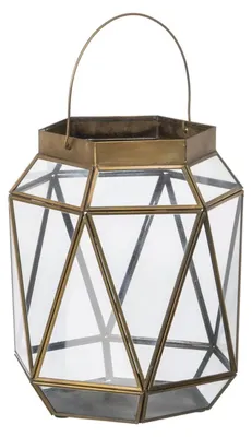 Productafbeelding van Lantaarn 23 x 23 x 27 cm, kandelaar van glas en goud metaal