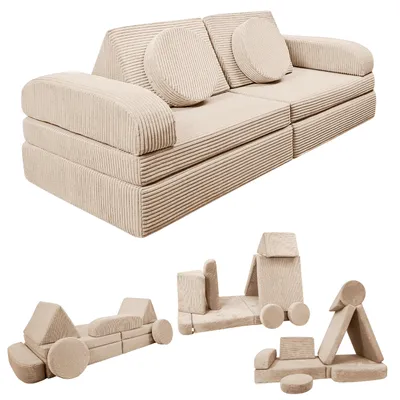 Produktbild von Izabell® Modulares Kindersofa – Spielsofa aus Weichem Cordstoff mit Funktion zum Schlafen für Kinder ( ecru )