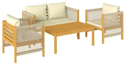 Obrázek produktu pro Sada zahradního nábytku, 4 kusy, vyrobená z akácie | Barva: Béžová | Rozměry: 120 x 60 x 64 cm