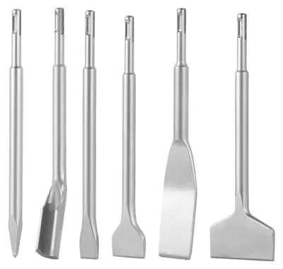 Produktbild von VEVOR SDS Plus Meißelset, 6-teilig, für Bohrhammeraufsätze, inkl. Spitz-, Flach- & Hohlmeißel, Wärmebehandelter 40Cr-Legierungsstahl, scharfe Schneide für Abbruch-, Beton- & Ziegelarbeiten
