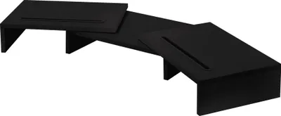 Produktbild von ML-Design Dual Monitor Stand Riser, 110x27x10,5 cm, Schwarz, aus Holz, Monitorständer für 2 Monitore mit verstellbare Länge und Schwenkwinkel, 2 Halteschlitz, Unterbau Bildschirm, Monitorerhöhung Bildschirmständer