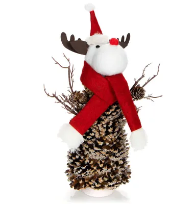 Produktbild von COM-FOUR® Rentierfigur Rudolf Größe L, winterliche Elch-Figur mit Tannenzapfenkörper, weihnachtliche Dekoration, hinreißende Tischdeko zur Adventszeit