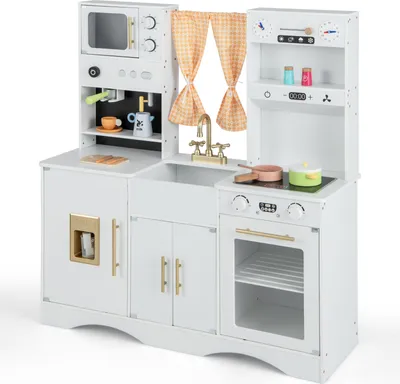 Immagine prodotto di Cucina per bambini COSTWAY con accessori da cucina, cucina giocattolo in legno per bambini a partire dai 3 anni (bianco)