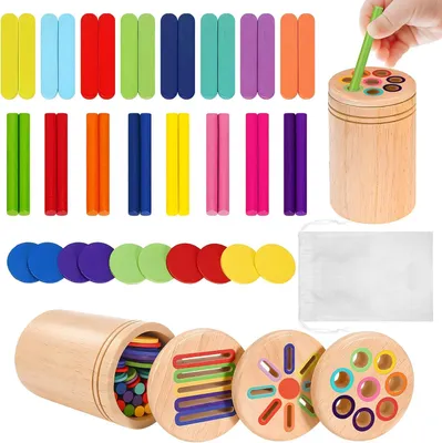 Produktbild von Montessori Spielzeug ab 1 Jahr, 3-in-1 Holzspielzeug für Kinder ab 1-3 Jahren, Sensory Spielzeug für Babys, Motorikspielzeug, Fördert Farben Sortieren