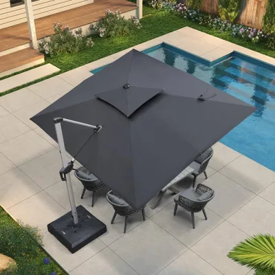 Produktbild von PURPLE LEAF Ampelschirm Rechteckiger 270 x 330 cm Sonnenschirm Groß Stabil Terrassenschirm 360°Rotation, für Garten,Terrasse, Pool Sonnenschutz ,Grau