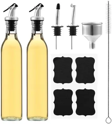 Productafbeelding van PromoHome® Set van 2 glazen olie- en azijnflesjes met trechter, 500 ml, vaatwasmachinebestendig