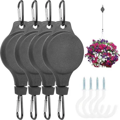 Produktbild von Famanu Pflanzenroller mit 4 verstellbaren Haken - Schwarz