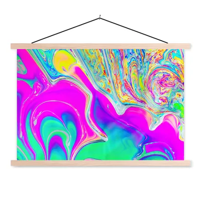 Produktbild von MuchoWow® Textilposter Kunst - Farben - Psychedelisch 120x80 cm mit holzfarbenen Rahmen - Aufhängeset