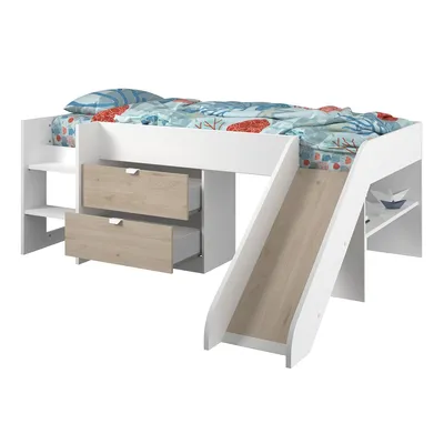 Produktbild von Tobo Halbhochbett mit Rutsche 90x200 - Eiche/Weiß