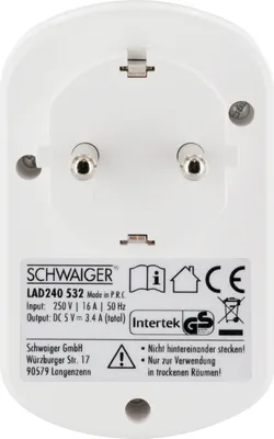 Immagine prodotto di Schwaiger LAD240532 Schwaiger USB Ladeadapter 230V mit Steckdose       weiß