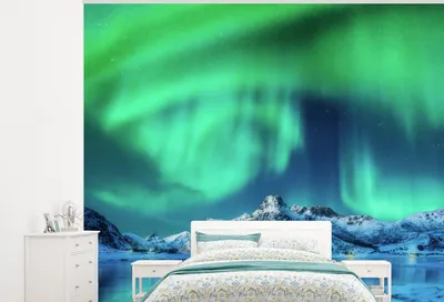 Produktbild von MuchoWow® Fototapete für Wohnzimmer oder Schlafzimmer Wandtapete Vinyl Motivtapete Nordlichter - Berg - Schnee - 375x300 cm - Tapezierpapier