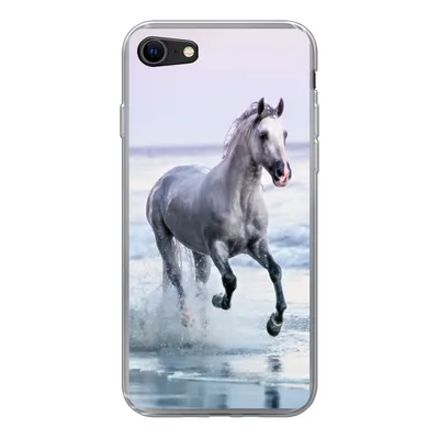 Produktbild von MuchoWow® Handyhülle Schutzhülle Hülle für iPhone 7 Pferd - Meer - Pastell Silikon Softcase Handy Hülle - Kartenhalter
