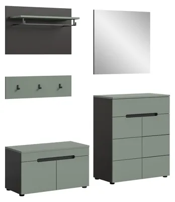 Produktbild von Garderoben-Set Canu | Basalt grau / Smoke Green | 4-teilig