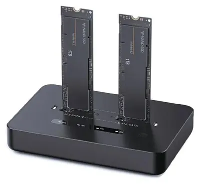Produktbild von Gembird DD2-U3M2 Desktop-Dockingstation mit zwei Laufwerken USB Typ-C M.2 NVMe (und SATA) SSD schwarz