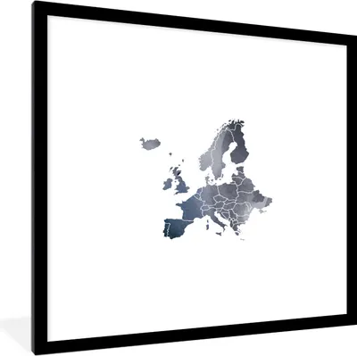 Produktbild von MuchoWow® MuchoWow® Gerahmtes Poster Europa - Karte - Aquarell - Grau 40x40 cm - Poster mit zchwarzem Bilderrahmen - Poster - Plakat im Rahmen