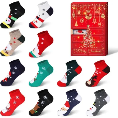 Produktbild von Adventskalender mit 12 Paar Weihnachtssocken Damen Baumwolle Einheitsgröße