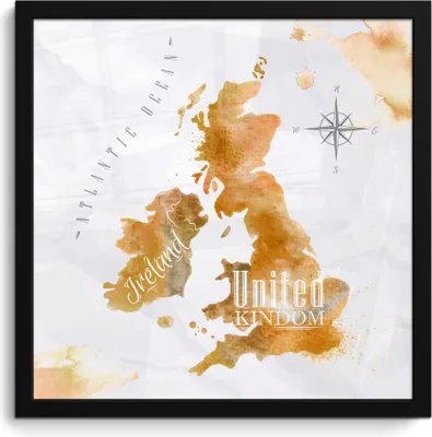 Produktbild von MuchoWow® MuchoWow® Gerahmtes Poster Weltkarte - England - Aquarell 40x40 cm - Poster mit zchwarzem Bilderrahmen - Mit Rahmen - Wanddekoration Schlafzimmer