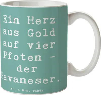 Produktbild von Mr. & Mrs. Panda Kaffeebecher Spruch Goldherz Havaneser - Meeresbrise - Geschenk, Charakter, treuer Begleiter, Tasse, Hund, Hunderasse, Pflege, Kaffeetasse, Teetasse