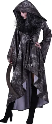 Produktbild von T2784-XXL schwarz-grau Walking Dead Damen Halloween Kostüm Kleid mit Kapuze Gr.XXL