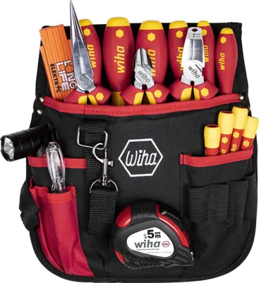 Produktbild von Wiha Werkzeug Set Grundausstattung Elektriker 18 teilig, Gürteltasche, für mobilen Einsatz, VDE Werkzeug