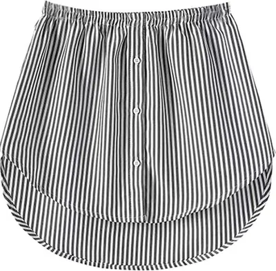 Image de ASKSA Femme Mini-extensions de chemise Faux Top Lower Sweep avec Ceinture élastique, Rayures noires et blanches, L