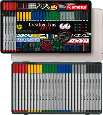 Produktbild von STABILO ARTY Filzstift Schwarz, Karmin, Grün, Hellgrau, Ultramarine, Gelb 30 Stück(e)