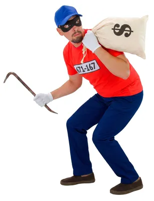 Produktbild von Cooles Einbrecher Kostüm-Set Bandit Bank-Räuber Verkleidung mit T-Shirt, Handwärmer, Augenmaske und Schirmmütze Rot M/L (50/52)