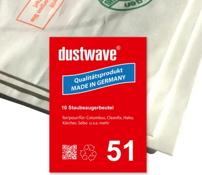A close-up of vacuum cleaner bags with a red label.