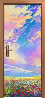 Produktbild von Türposter 80x200 cm Türaufkleber Türtapete Türfolie Klebefolie Wiese Himmel bunte Blume Wolken