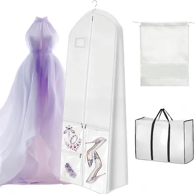Produktbild von Kleidersack 180 cm, weißer Vliesstoff, mit Reißverschluss, für Brautkleid