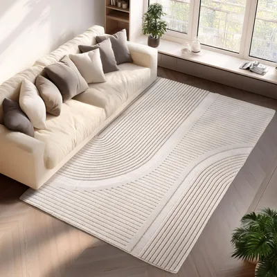 Produktbild von Ayyildiz Moderne Designer-Teppiche Creme 240x340 cm Boho-skandinavischer Teppich, einfarbig cremefarben, weicher und waschbarer Dekoteppich mit 3D-Effekt, geeignet für Wohn