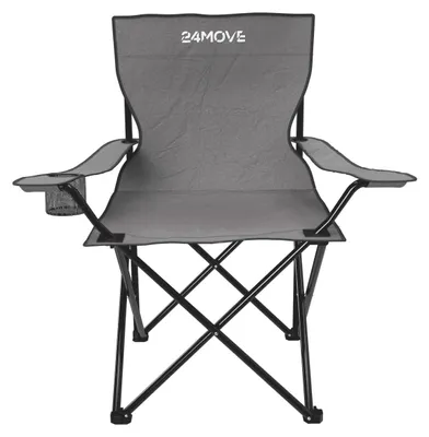 Produktbild von 24MOVE® Campingstuhl Faltstuhl, grau, mit Getränkehalter und Tragetasche Outdoor, faltbar max. 100kg, Angerstuhl, Klappstuhl