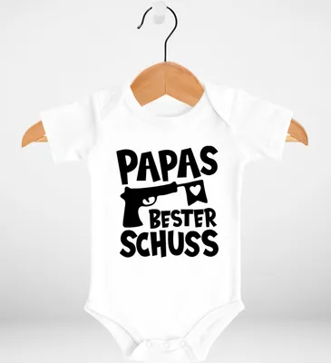 Produktbild von Baby Body Papas bester Schuss Pistole Herz Papa-Sprüche lustig Baumwolle Jungen & Mädchen MoonWorks® weiß 0-3 Monate