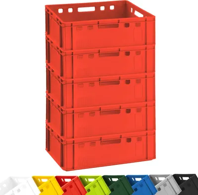Produktbild von 5x Fleischkiste E2 Fleischerkiste Eurobox 60x40x20cm lebensmittelecht, robust, stapelbar | Lagerkisten, Stapelkisten, Metzgerkiste  Germany