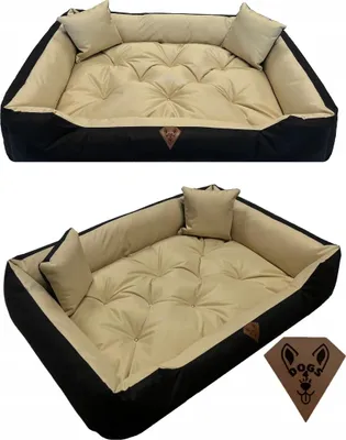 A collage of two images showing a dog bed from different angles.