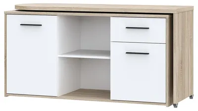 Produktbild von home24 Eckschreibtisch - Weiß / Eiche Sonoma Nachbildung