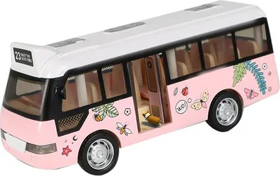 Image de Jouet de bus urbain pour enfants avec son et lumière, modèles réduits de voitures de simulation durables avec porte ouvrante, rose