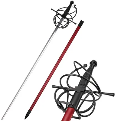 Immagine prodotto di Rapiera rinascimentale con fodero 110 cm – Spada decorativa in acciaio inossidabile, non affilata, decorazione da parete e da tavolo, idea regalo JT6007RD