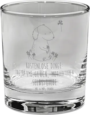 Produktbild von Mr. & Mrs. Panda Glas Hund Kleeblatt - Transparent - Geschenk, Tumbler, Gin, Ginglas, Liebe, Gratis, Glück, Achtsamkeit, Motivation, Tierliebhaber, Cocktailglas