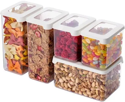 Immagine prodotto di Set di contenitori da cucina a base biologica, 5 pezzi, 20% di materiale riciclato, impilabili, 2 da 0,8 L, 2 da 1,6 L, 1 da 1,65 L