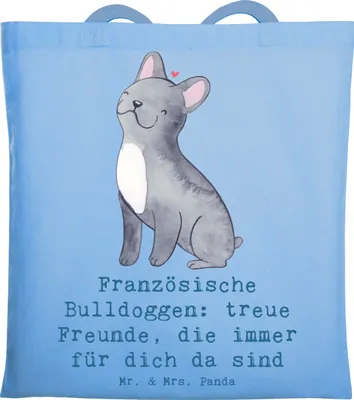 Produktbild von Mr. & Mrs. Panda Tote Bag Französische Bulldogge Freund - Sky Blue - Geschenk, Pflege, Hunderassen, Hund, Jutebeutel, unerschütterlicher Charakter, Schultasche, Tasche