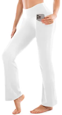 Imagen del producto de Pantalones de yoga para mujer, corte acampanado, cintura alta, con bolsillos, talla S, para uso casual