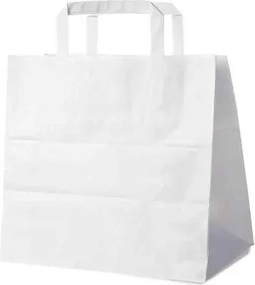 Produktbild von 50 Weiße Papiertragetaschen 26 + 17 x 25 cm – Einkaufstaschen mit Innenhenkel