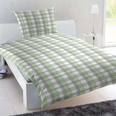 Produktbild von Renforcé Bettwäsche Weiß Grün Kariert 155x220 cm + 80x80 cm
