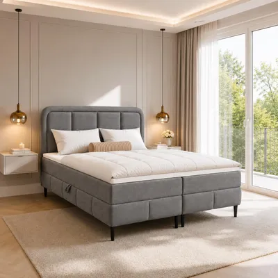 Obrázok produktu pre Postel s pružinovou základňou LAUREN, 160x200 cm, s úložnými zásuvkami | vrchná matrace | dvojlôžko | pružinová matrace Bonell | čalúnená postel | posteľ | nožičky 12 cm | tmavosivá farba, vhodná do spálne