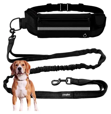 Produktbild von Joggingleine für Hunde, Freihändig, Laufen, Wandern, Gurtband, Anti-Stress, Reflektierend, 160-220 cm (Schwarz)