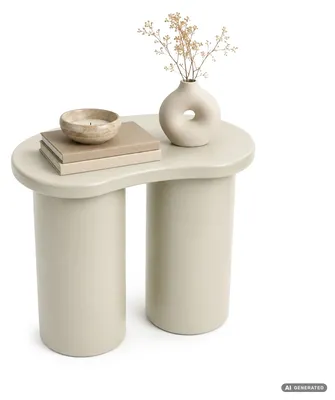 Produktbild von Moderner Couchtisch CUBE 41 cm Creme mit doppeltem zylindrischem Sockel