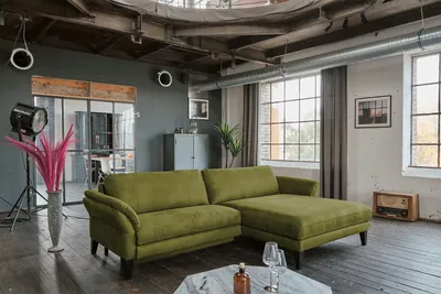 Produktbild von KAWOLA Sofa MALTA Ecksofa Stoff moosgrün Recamiere rechts
