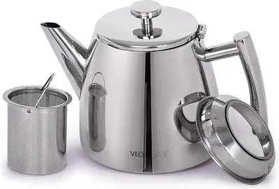 Productafbeelding van Unyqoos® theepot van roestvrij staal, 0,5 liter – dubbelwandig, vacuümgeïsoleerd met theezeef voor losse thee, houdt de thee langer warm